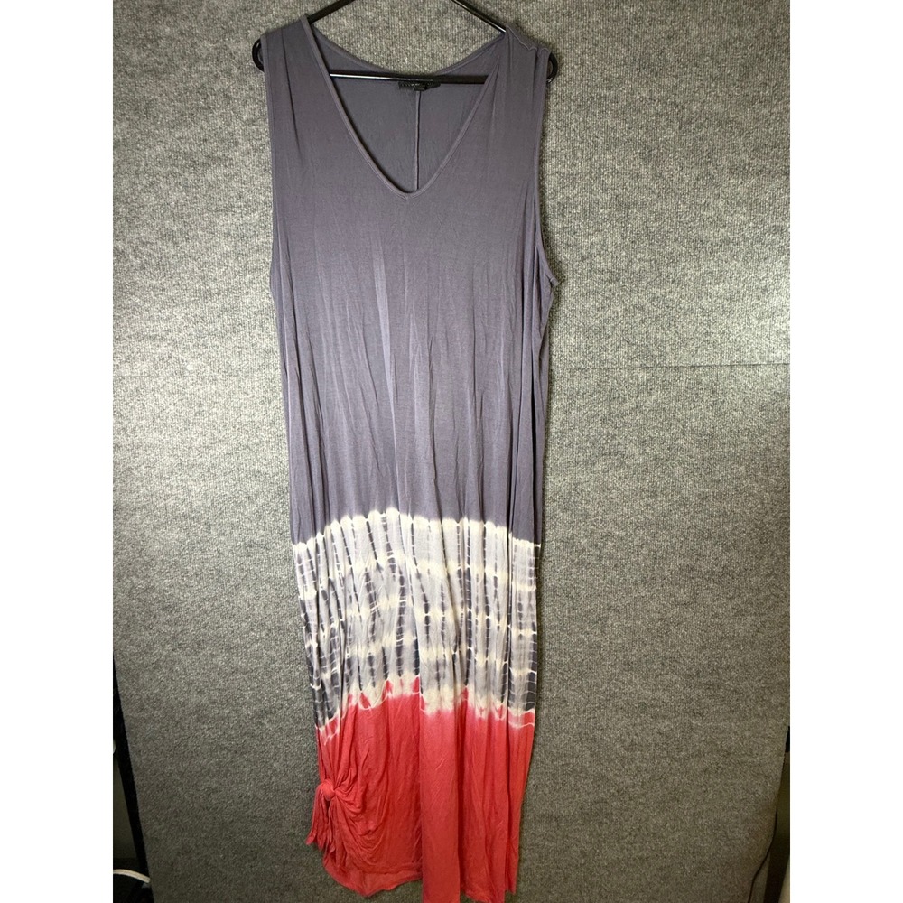 Lane Bryant Womens 18/20 Grey Pink T-Dye V-Neck Sleeveless Maxi Dress Side Knot